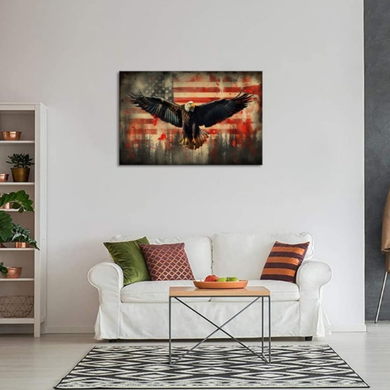 36 po x 24 po, style grunge, aigle chauve, drapeau américain, toile, décoration murale, fête des anciens