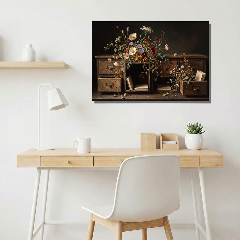 Art mural sur toile avec tiroirs d'armoires en bois, 36"H x 48"W
