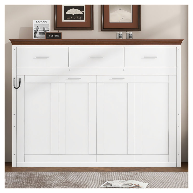 Lit escamotable simple avec 3 tiroirs de rangement - Lit mural blanc compact pour les petites pièces
