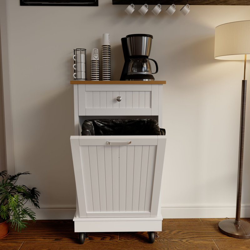 Poubelle 10 gallons en bois manufacturé, Blanc