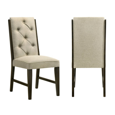 2Pc Upholstered Chairs Elegant Tufted Detailing Plush Comfort Wood Frame Upholstery Dining Room Wooden Furniture