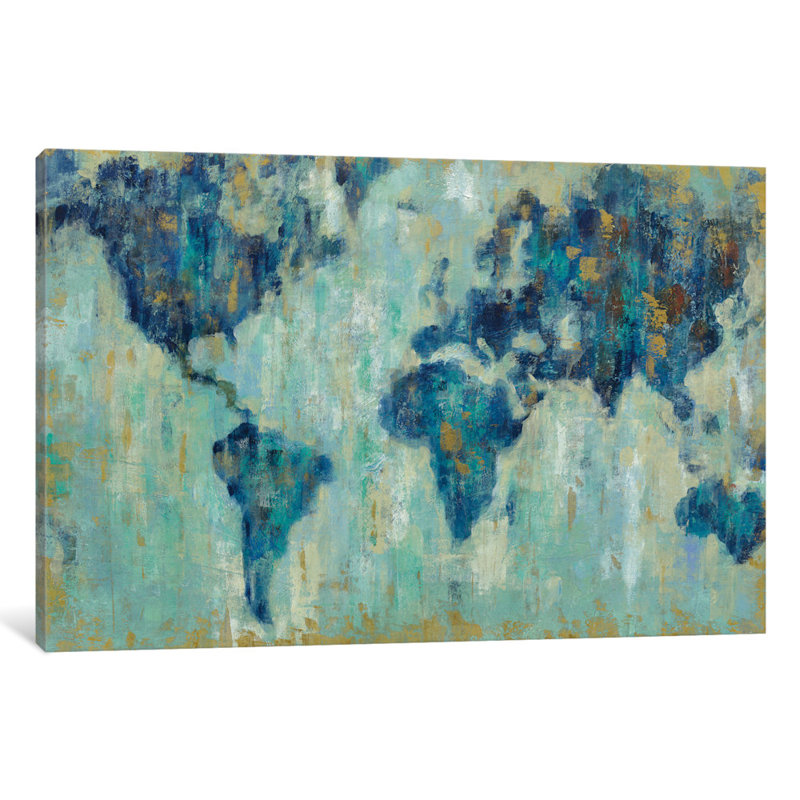 « map of the world », reproduction d’art sur toile tendue, H 40 po x l 60 po x P 1,5 po
