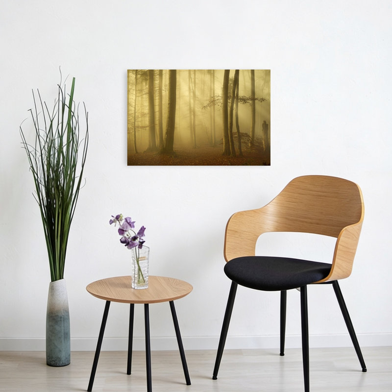 Golden Misty Forest Dreamy Ethereal Mystical Autumn Forest Wall Art Print 1 Piece Wrapped Canvas Wall Art