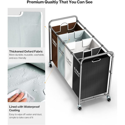 Laundry Hamper Sorter Cart, 4 Section Rolling Organizer With Heavy-duty Lockable Wheels, Removable Laundry Bags, Large Capacity Laundry Basket For Dirty Clothes, Laundry Room And Small Space Storage