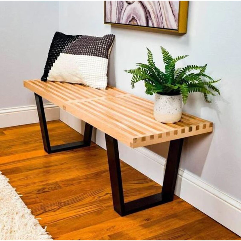Banc en bois massif Atenea, H 14,5 po x l 48 po x P 18,5 po, Naturel