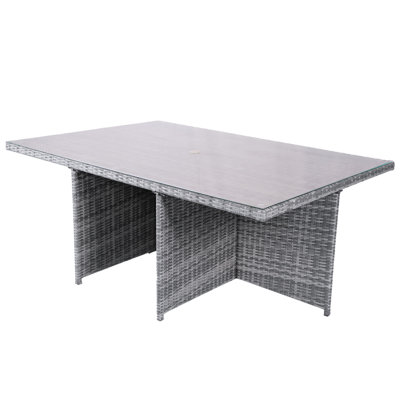 Outdoor Aluminum Wicker Dining Table With Glass Top And Umbrella Hole by Latitude Run
