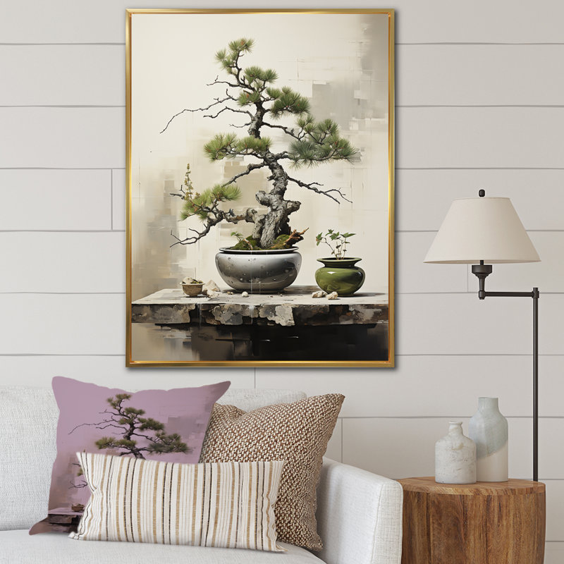 Art zen miniature Bonzai II, H 40 po x l 30 po x P 1,5 po, Cadre flottant doré
