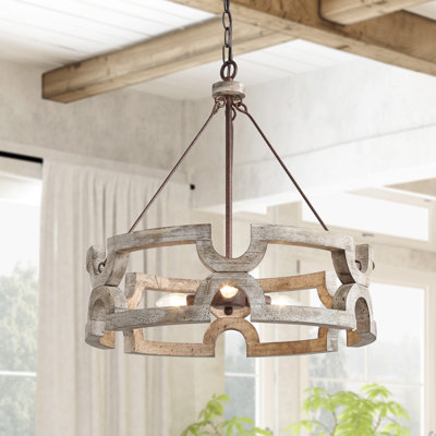 Lustre tambour 3 lumières avec détails en bois Clarkston