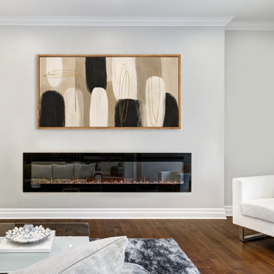 Framed Neutral Abstract Brushstroke Composition Canvas Wall Art, Large Horizontal Nature Artwork for Living Room 60"W x 30"H