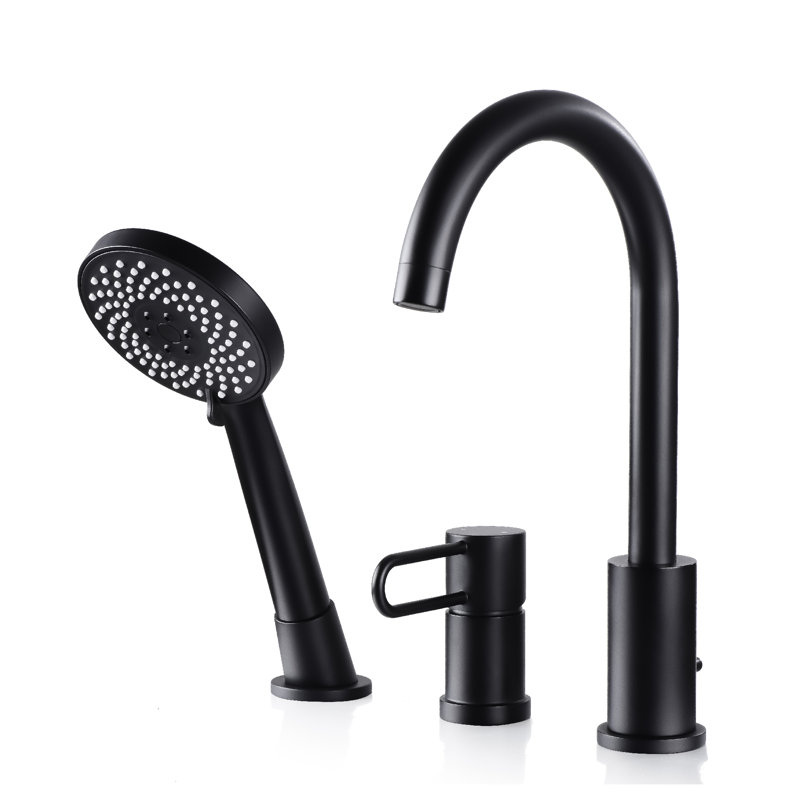 Bec de baignoire à fixation sur le comptoir avec douche à main, Noir mat