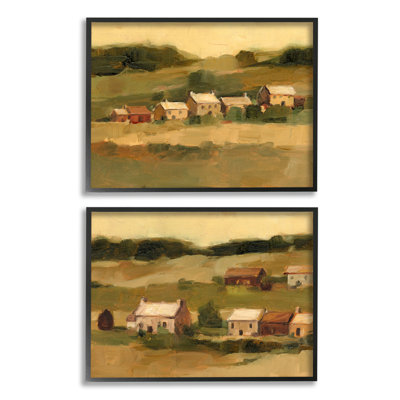 «Warm Cottage Hill Landscape Rolling Fields» par Ethan Harper - ensemble de 2 impressions