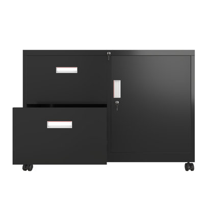 Metal Office Cabinet With  Drawers & Adjustable Shelves, Mobile Lateral Filing Cabinet With Lock