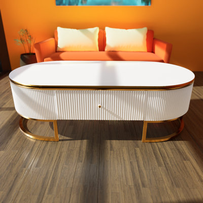 Table basse ovale moderne de 47,2 po avec tiroirs, conception en métal doré, table de salon
