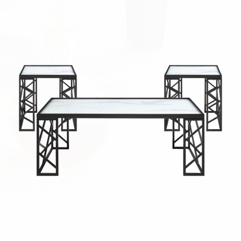 Ensemble de 3 tables basses et tables de bout en verre trempé