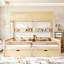 Lit plateforme simple double avec tablettes et tiroirs de rangement, lit plateforme avec lattes de soutien, conception enfantine et maisonnette, naturel