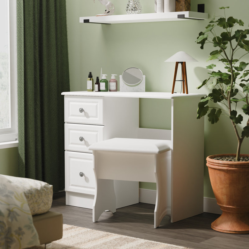 Fully Assembled Meansville Dressing Table Set, White