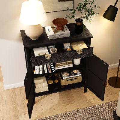 Meuble d'appoint sculpté à 2 portes et 2 tiroirs, commode de rangement avec tablette ajustable pour entrée, salon et salle à manger