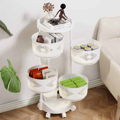 Panier à fruits et légumes pour la cuisine avec couvercle en métal, chariot de rangement rotatif à 5 niveaux pour banane, oignon et panier en fil métallique sur roulettes, grand