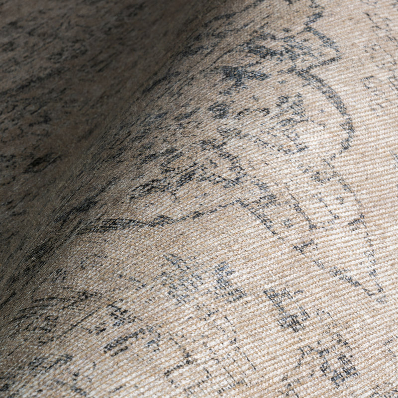 Jeccica Distressed Vintage Medallion Jute Blend Polyester Area Rug, Rectangle 6'7" x 9'