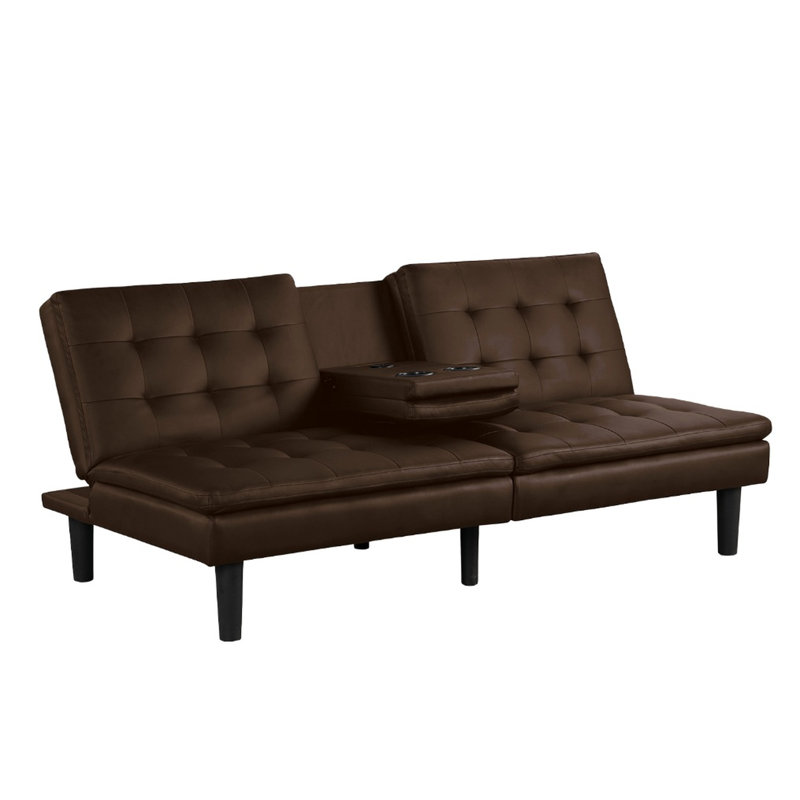 Lit futon contemporain brun, biscuit - pour le style, convertible en lit avec chargeurs A et C