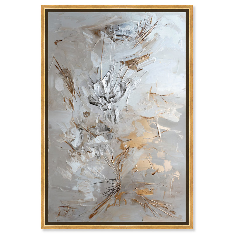 Golden Mirage, toile élégante abstraite dorée par Art Remedy, Cadre noir, H 55 po x l 37 po