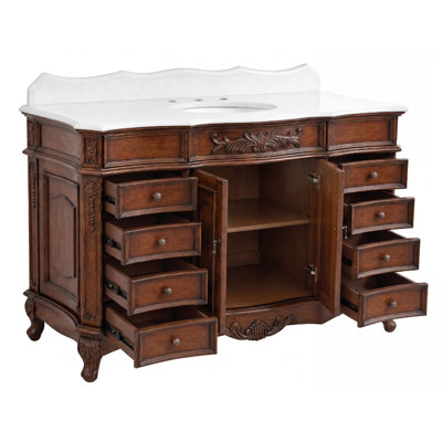 Ensemble de meuble-lavabo simple 60 po brun antique avec plateau en quartz blanc Morton