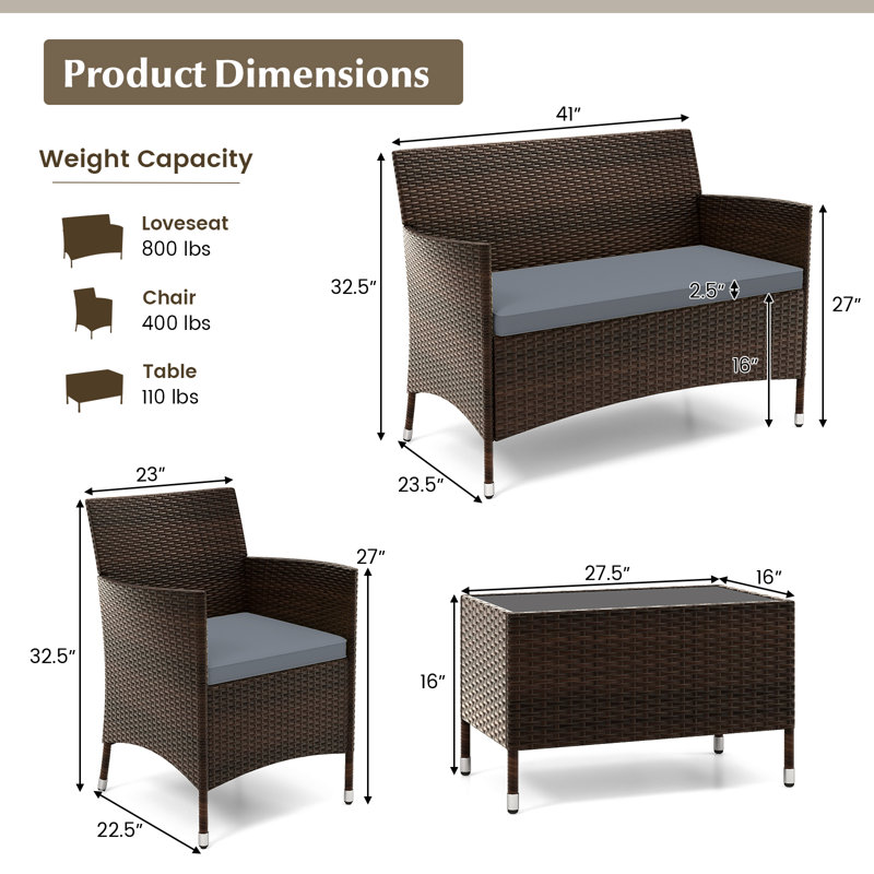 Bryen 4 - Person Patio Conversation Set with Cushions, Gray