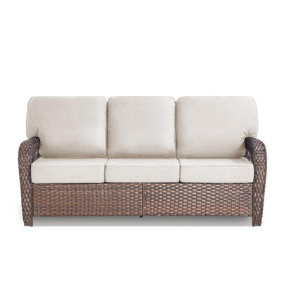 Patio Outdoor 3-Seat Sofa, Outdoor Conversation Furniture, All-Weather Rattan Couch With Cushion