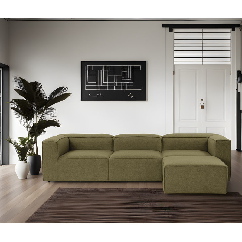 Canapé d’angle, Lin vert, H 26 po x l 116,5 po x P 72,8 po