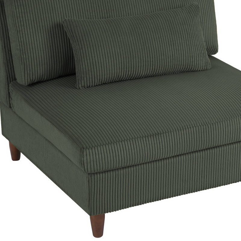 Seemab 102.1Cm Wide Slipper Chair, Green Corduroy