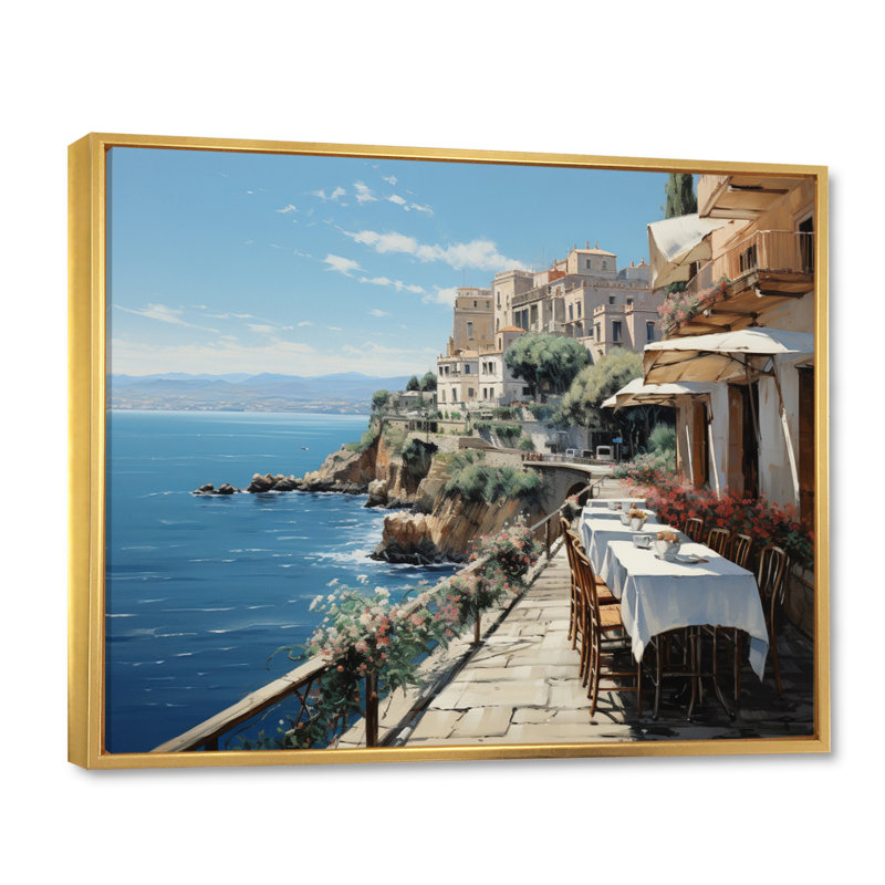 Italie, Amalfi Coast Romance - Italie, art mural, H 34 po x l 44 po x P 1,5 po, Cadre flottant doré