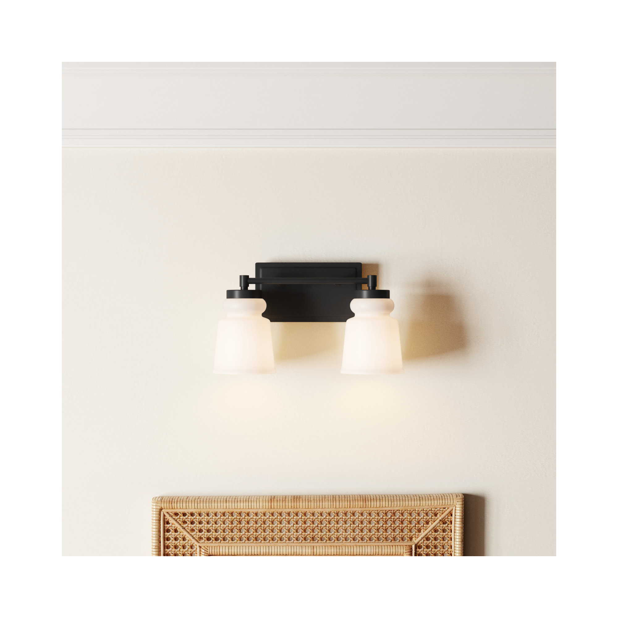 Gulliver 2 Light Frosted Dimmable Vanity Light, Matte Black