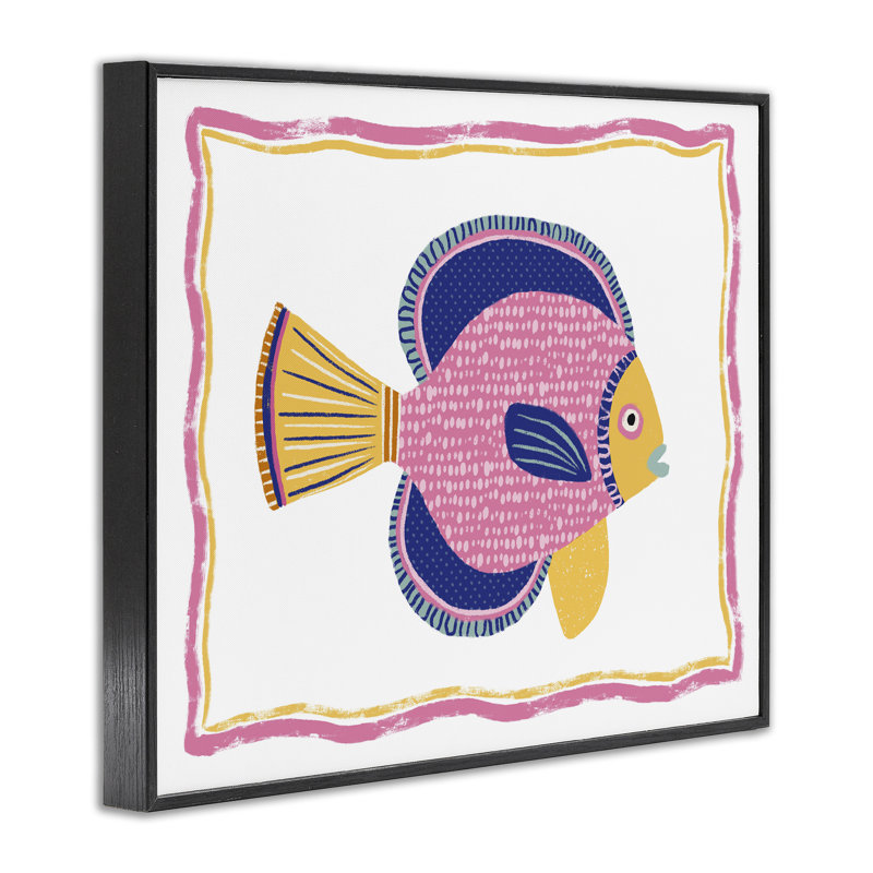 Illustration de poisson rose, estampe numérique, design par Lisa Nohren, H 11 po x l 14 po, Giclée encadrée noir minuit
