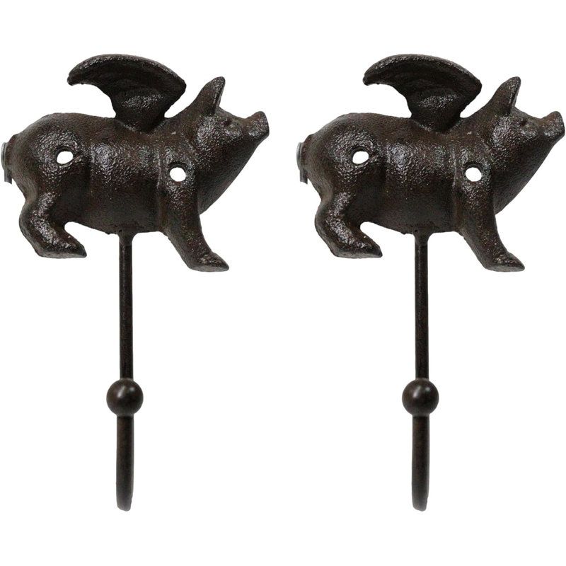 Set Of 2 Rustic Country Flying Angel Pig Wall Hooks Coat Towel Hanger