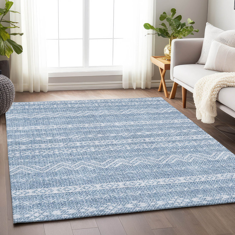 Premium Machine Washable Prisco Blue Rug, Rectangle 10' x 14'