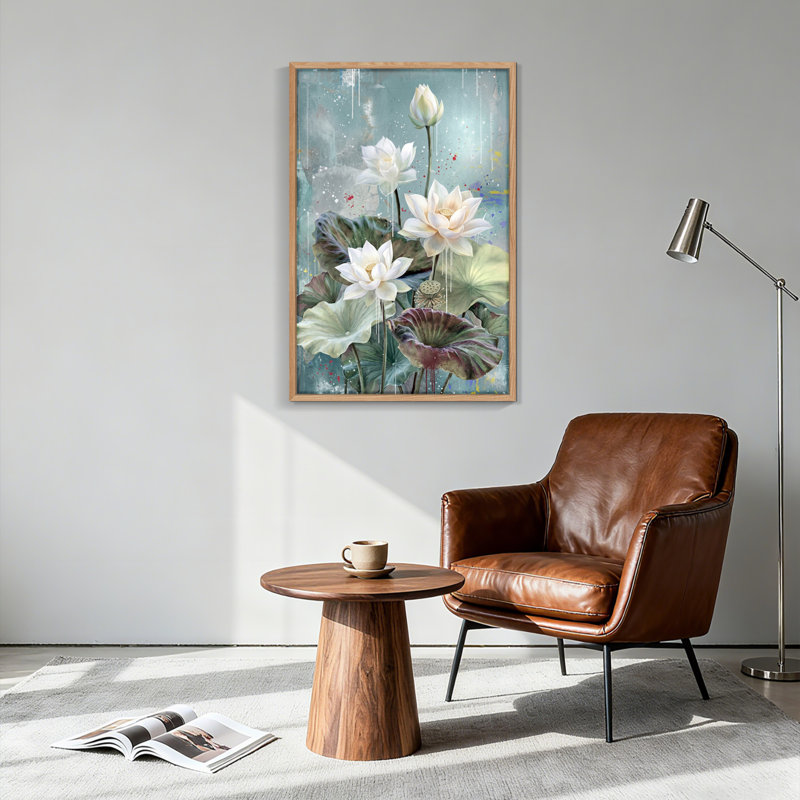 Ensemble de 1 tableau sur toile Lotus Water, H 48 po x l 36 po, Naturel
