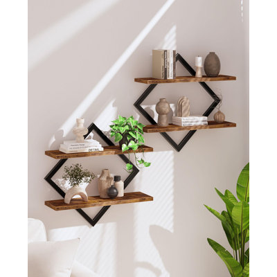 Ensemble de 2 tablettes murales flottantes, 2 tablettes suspendues à 2 niveaux, ensemble de 2 tablettes murales, brun rustique