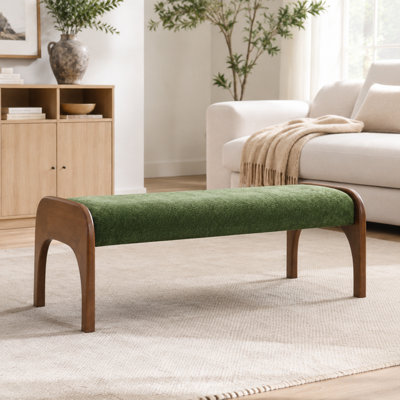Banc rembourré long, banc de siège polyvalent moderne avec revêtement en tissu doux et respirant et pieds en bois massif durable