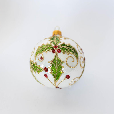Holly Leaves And Berries Pattern Ball Ornament
