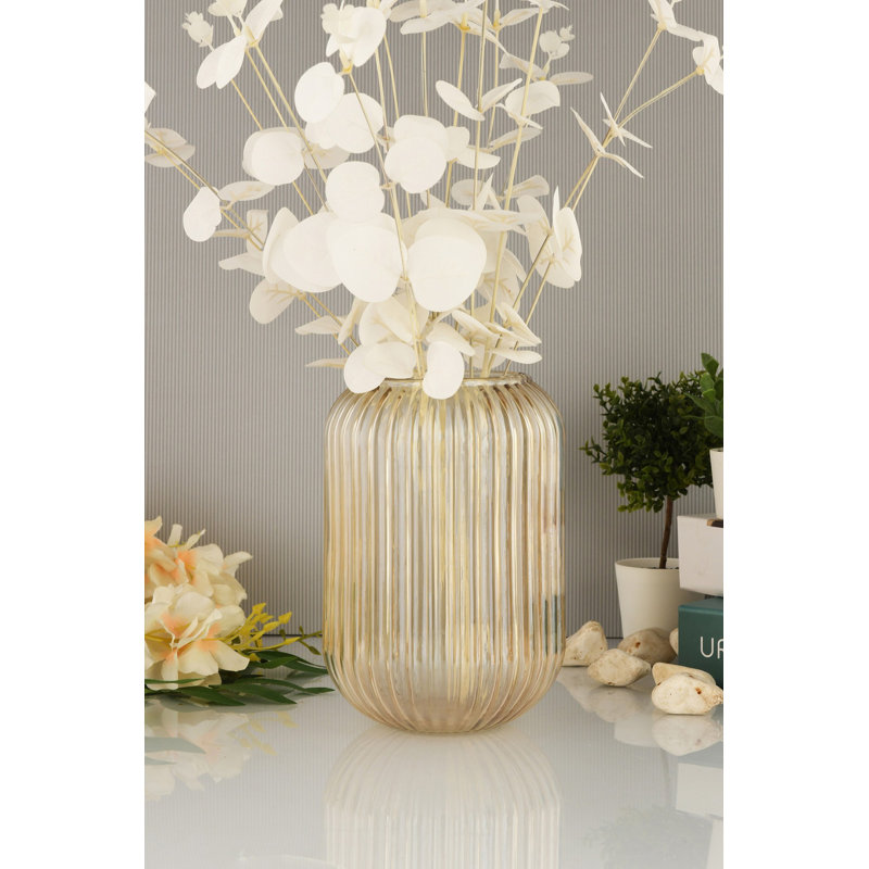 Elegant Gold Glass Vase, 3.9 x 7.9 x 3.9 Inches | 100% Premium Quality Glass | Perfect for Home Décor, Floral Arrangements & Centerpieces | Stylish Addition to Any Room, Ideal Gift for All Occasions