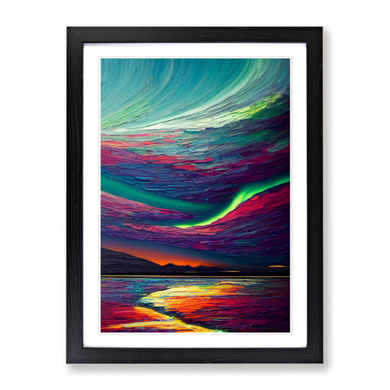 Northern Lights Painting Vol.5 - Picture Frame Print, 64cm H x 46cm W, Oak