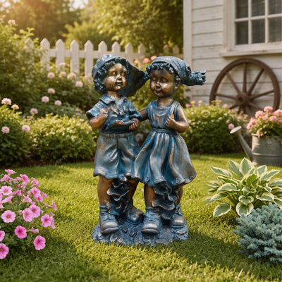 Ensemble de statue de jardin en oxyde de magnésium pour garçon et fille, ornement d'extérieur pour la cour, la pelouse et le patio