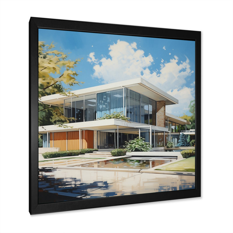 Élégance architecturale beige Mid-Century - imprimé, Cadre photo noir, H 16 po x l 16 po x P 1 po