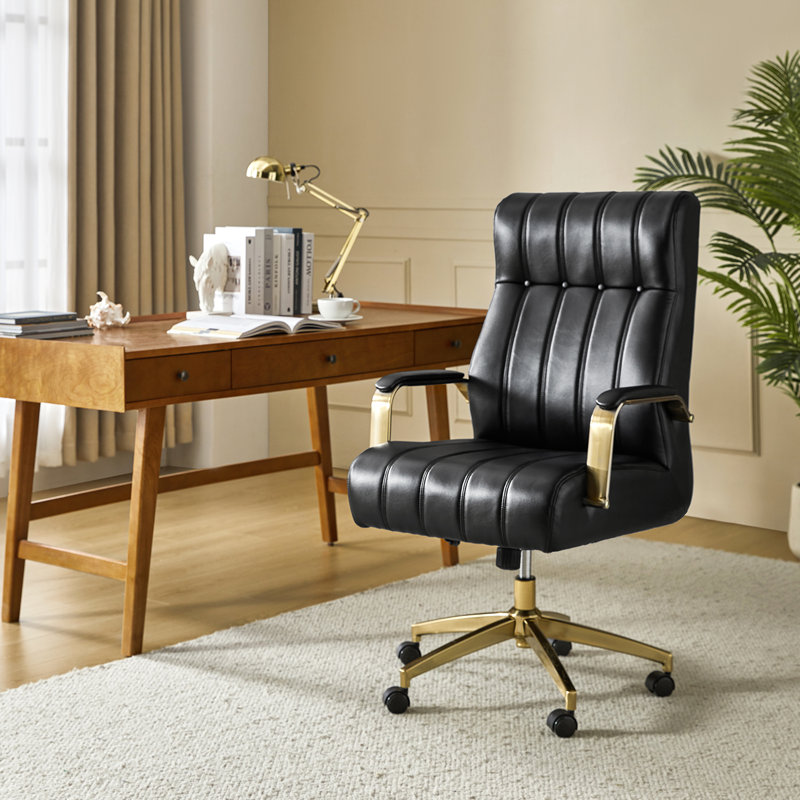 Conan 63.5cm W Mid-Century Modern Office Chair with Height Adjustable, Black