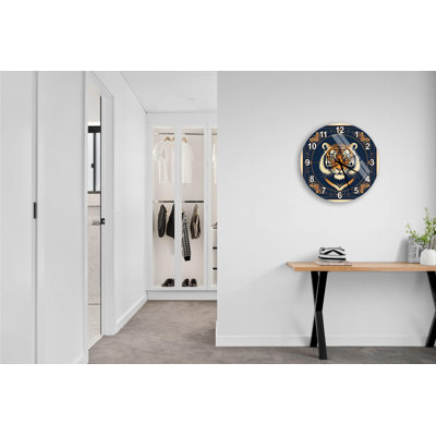 Horloge murale en verre trempé, décor tigre, bleu et or, horloge murale ronde, horloge à thème animalier, horloge moderne, idée cadeau unique