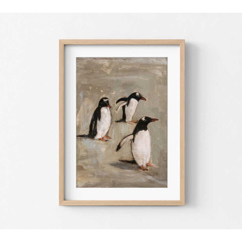 Reproduction d'illustration de pingouin: Cozy Bird Huddle (encadré ou non)