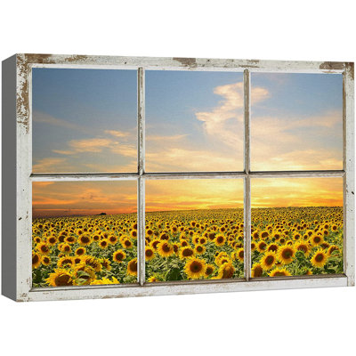 Sunflower " Window View Sunset Spring Summer Sunflower Flower Field " Color Photography Print
