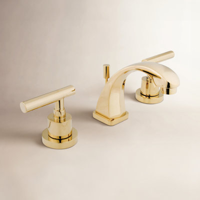 Kingston Brass Manhattan Two-Handle 3-Hole Deck Mount Widespread Bathroom Faucet with Brass Pop-Up Drain