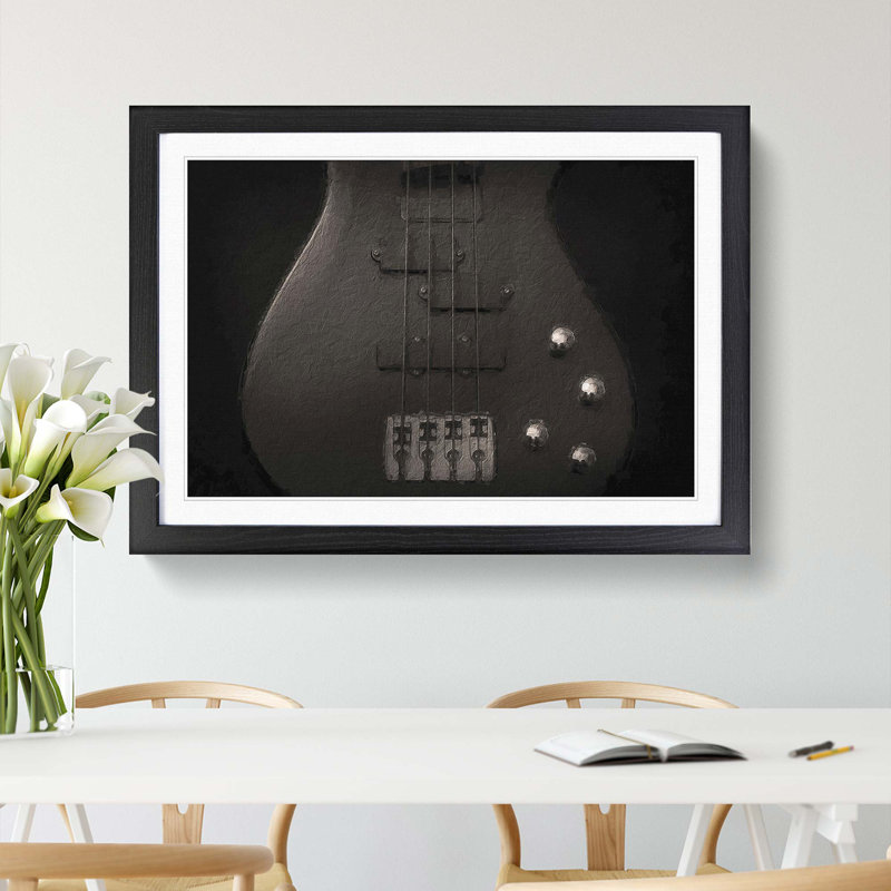 Bottom of a Black Bass Guitar - Picture Frame Painting Print, 36cm H x 48cm W x 2cm D, Black Framed