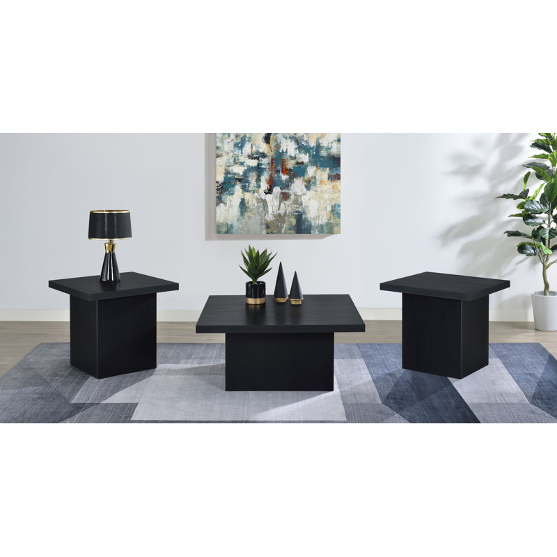 Ensemble de tables basses carrées 3 pièces Shuttleworth, 3 pièces: table basse, 2 tables de bout, Noir
